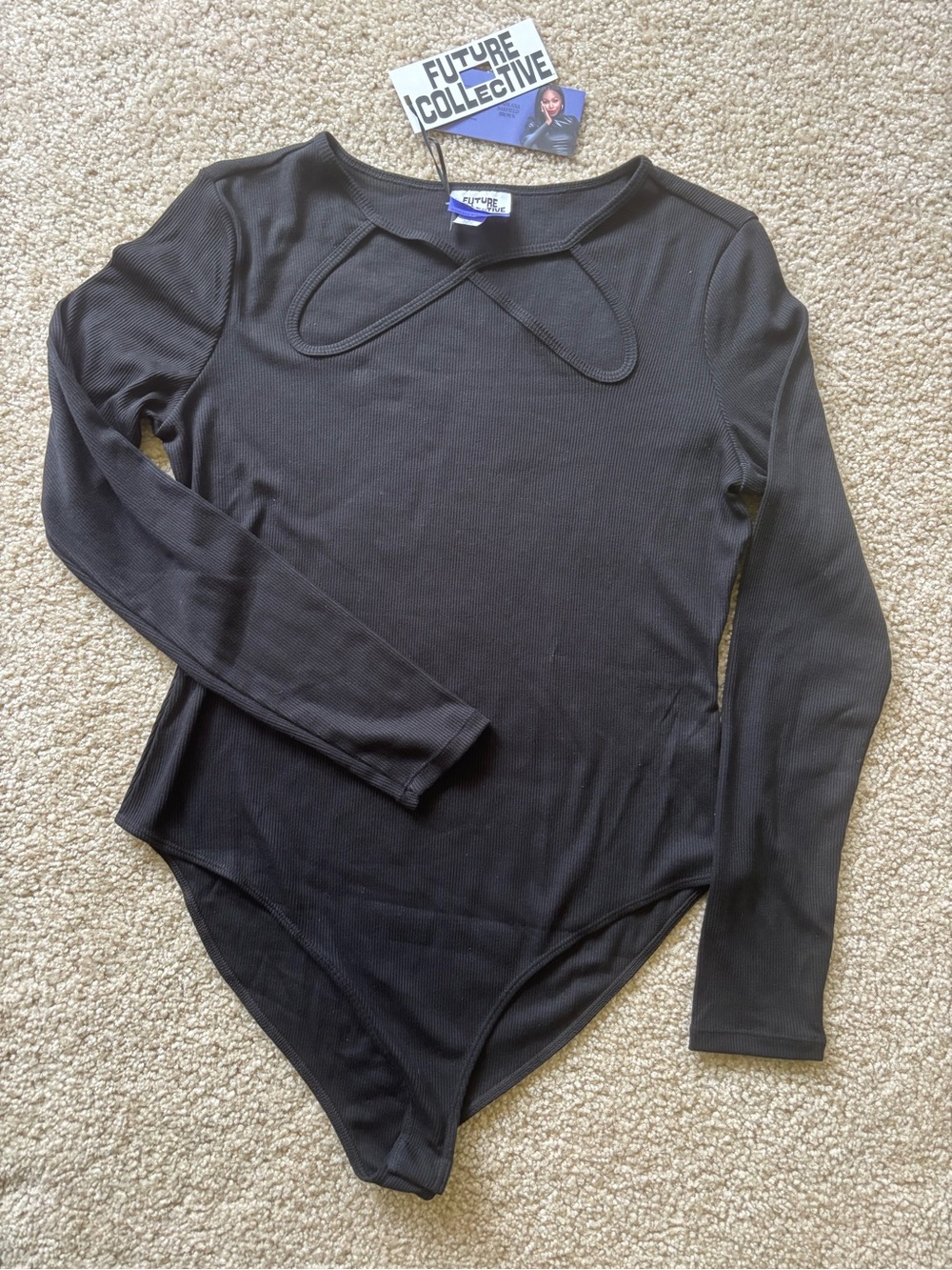 Future Collective Black Long-Sleeve Ribbed Bodysuit